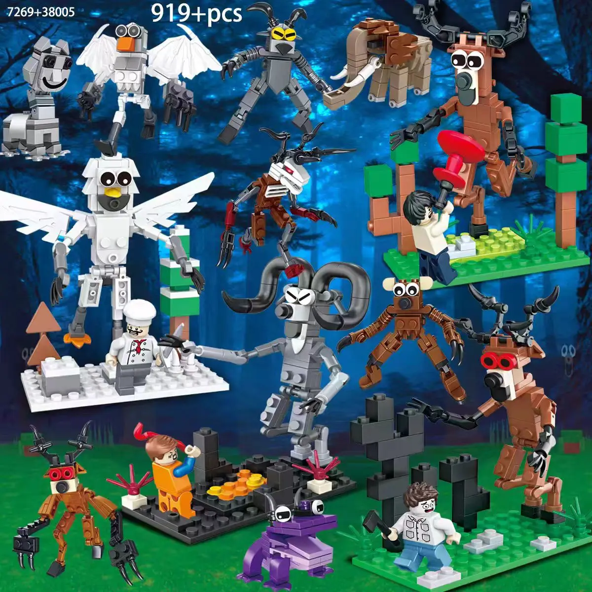 99 Nights in The Forest Figures Toy Figurine Building Block Monster Deer Hunting Scene Blocks Collection Model Kids Toys Gift