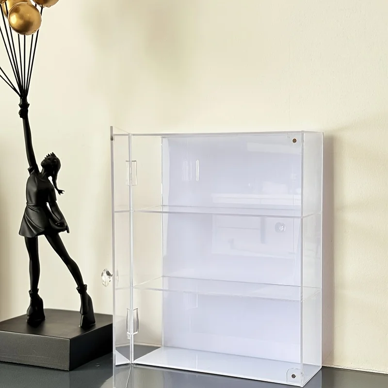 1pc Open door acrylic display cabinet with handle, transparent dustproof large capacity storage, can store models and cosmetics