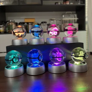 Pokemon Crystal Ball 3D Pikachu Mewtwo Mew Gengar Night Light Lamp Base Pokeball Crystal Pokemon Glass Ball Figure Birthday Gift