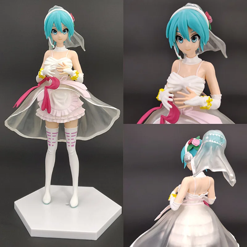 New Anime 23cm Hatsune Miku Kawaii Virtual Singer Miku Manga Statue white wedding dress girl PVC Action Figure Collectible Toy