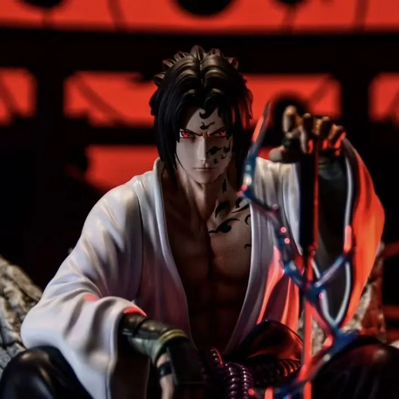 Naruto Anime Shippuden Figurine Sitting Posture Sasuke Battle Model PVC Action Doll Collection Ornament Toys Gift