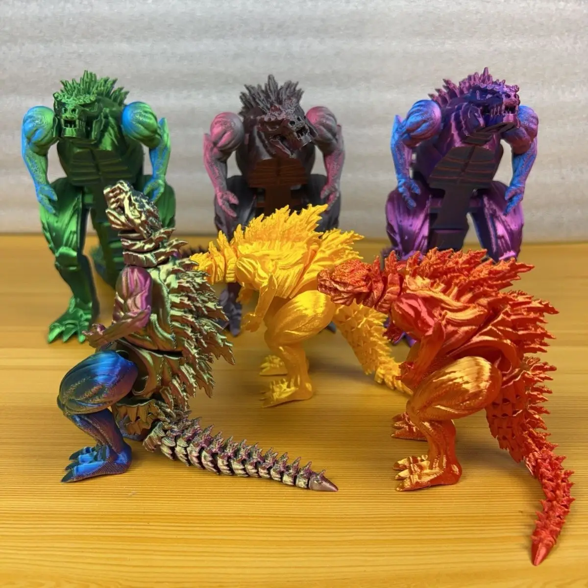 3D Printed Muscle Godzilla Q version Toys Monster Figure Action Joint Model Ornament Kids Gift Height 8cm, length 16cm