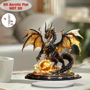Retro Black Gold Fantasy Flame Dragon Acrylic Figurine Flat Home Desk Decoration Dragon Pattern Birthday Gift