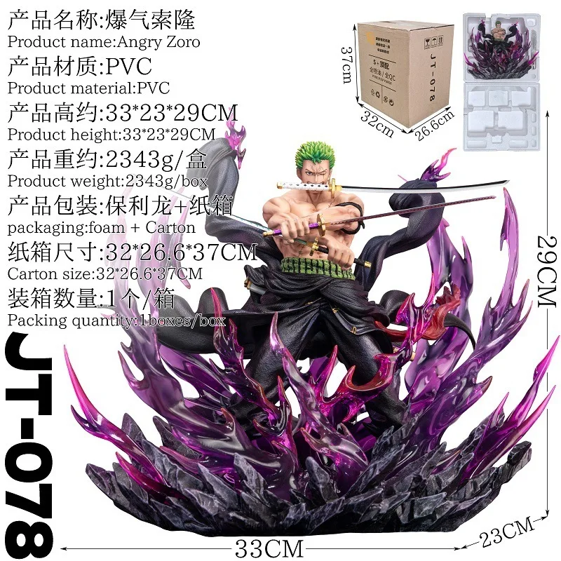Hot Jt 078 One Piece Angry Roronoa Zoro Pvc Gk Anime Statue 33cm Collectible Figure Desktop Ornament Gift For Anime Collectors