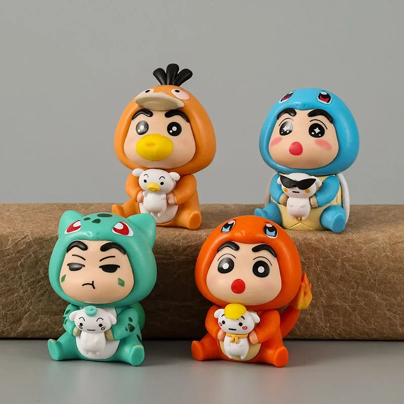 6Pcs/Set Q Version Crayon Shin-chan Anime Figure Shin-chan COS Pokémon Pikachu Action Figure Room Decorations PVC Collection Toy