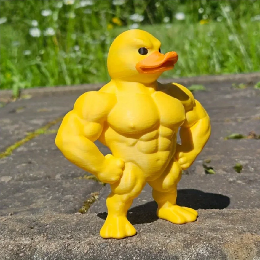 1pc Muscle Duck Statue – 3D Desktop Decor, Cute Bookshelf Whimsical Figurine, Multifunctional Indoor/Outdoor Decoration