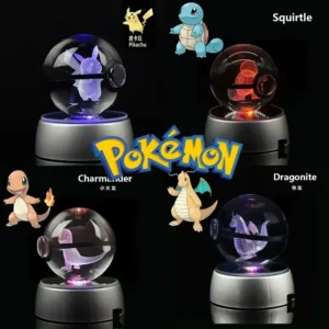 Pokemon Crystal Ball 3D Toys Snorlax Mewtwo Pikachu Figures Pokémon Engraving Model with LED Light Base Kids Gift Collectable