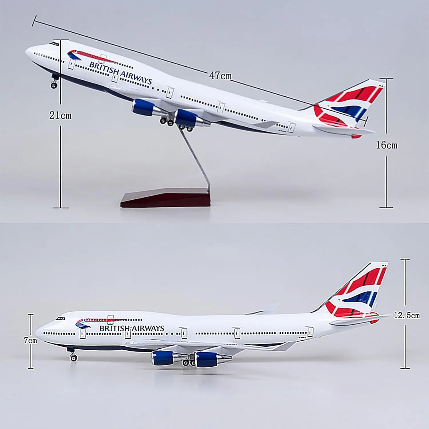 47cm British Airways B747-400 Large Airplane Model 1:150 Scale Resin Die-Casting Aircraft With Wheels LED Light Office Decor