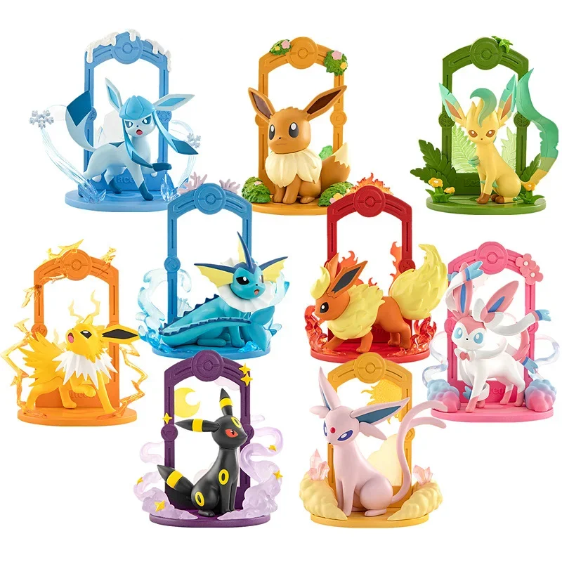 9pcs Pokemon Eevee Evolution Figure Set, Eevee Sylveon Espeon Glaceon Leafeon Anime Model Toys Collection for Kids Gift