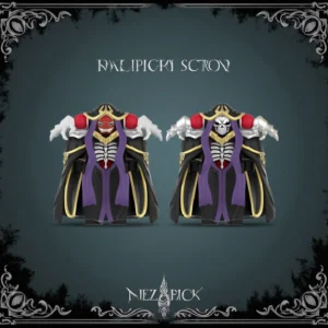 Style Skull Figure Red-Eyed Black Robe w/Gold Trim, Silver Shoulder Armor w/Red Orbs Purple Cape Collectible Build