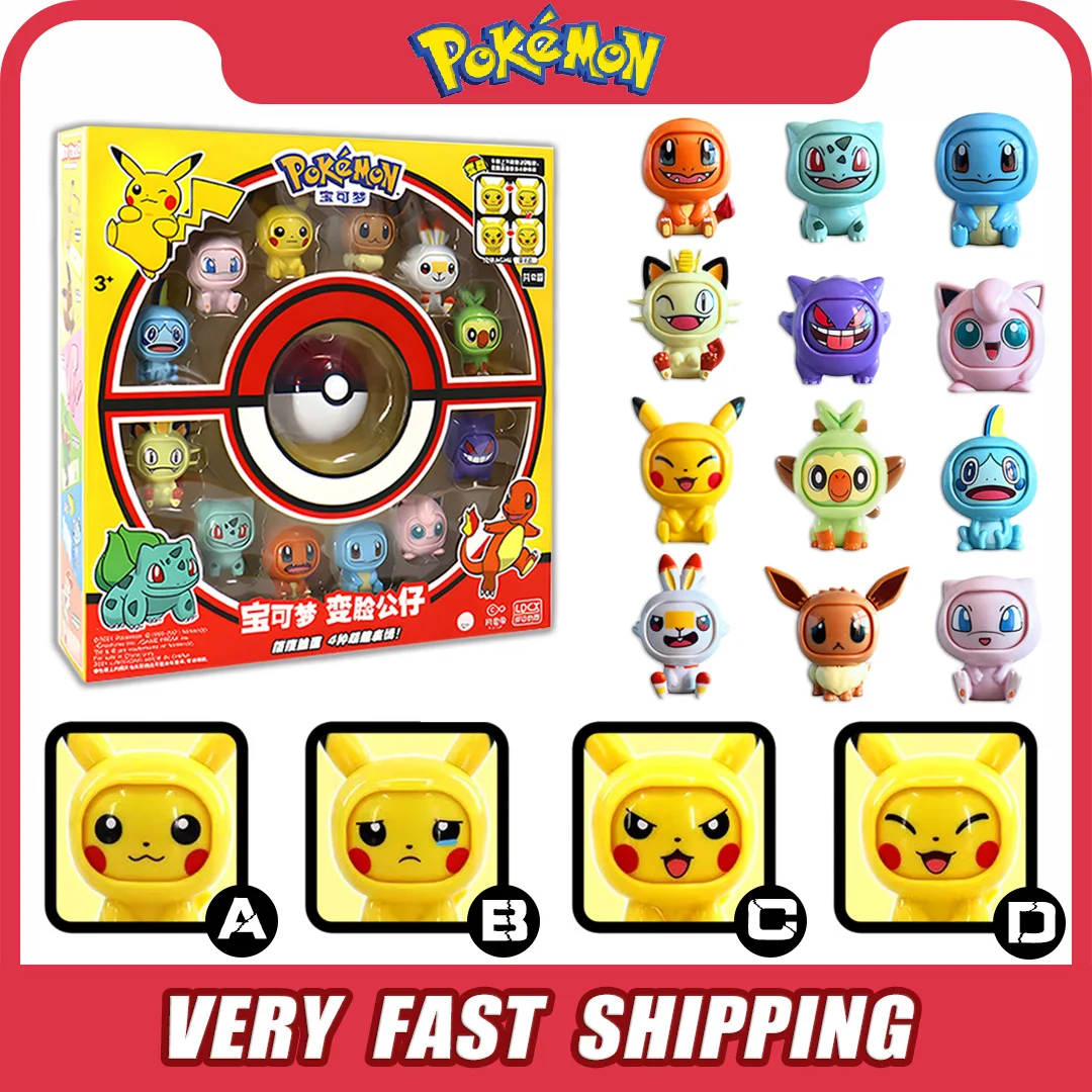 Genuine Pokemon Face Changing Figures Pikachu Charmander Bulbasaur Pokeball Anime Action Figure Model Toy Gift For Kids Fans