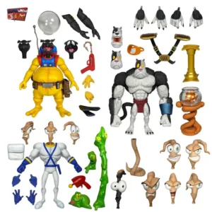 Earthworm Jim Action Figure Collection Model Toy Professor Monkey PSY-CROW Snot Worm Body Jim Heads Bob The Killer Goldfish