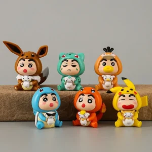 6Pcs/Set Q Version Crayon Shin-chan Anime Figure Shin-chan COS Pokémon Pikachu Action Figure Room Decorations PVC Collection Toy