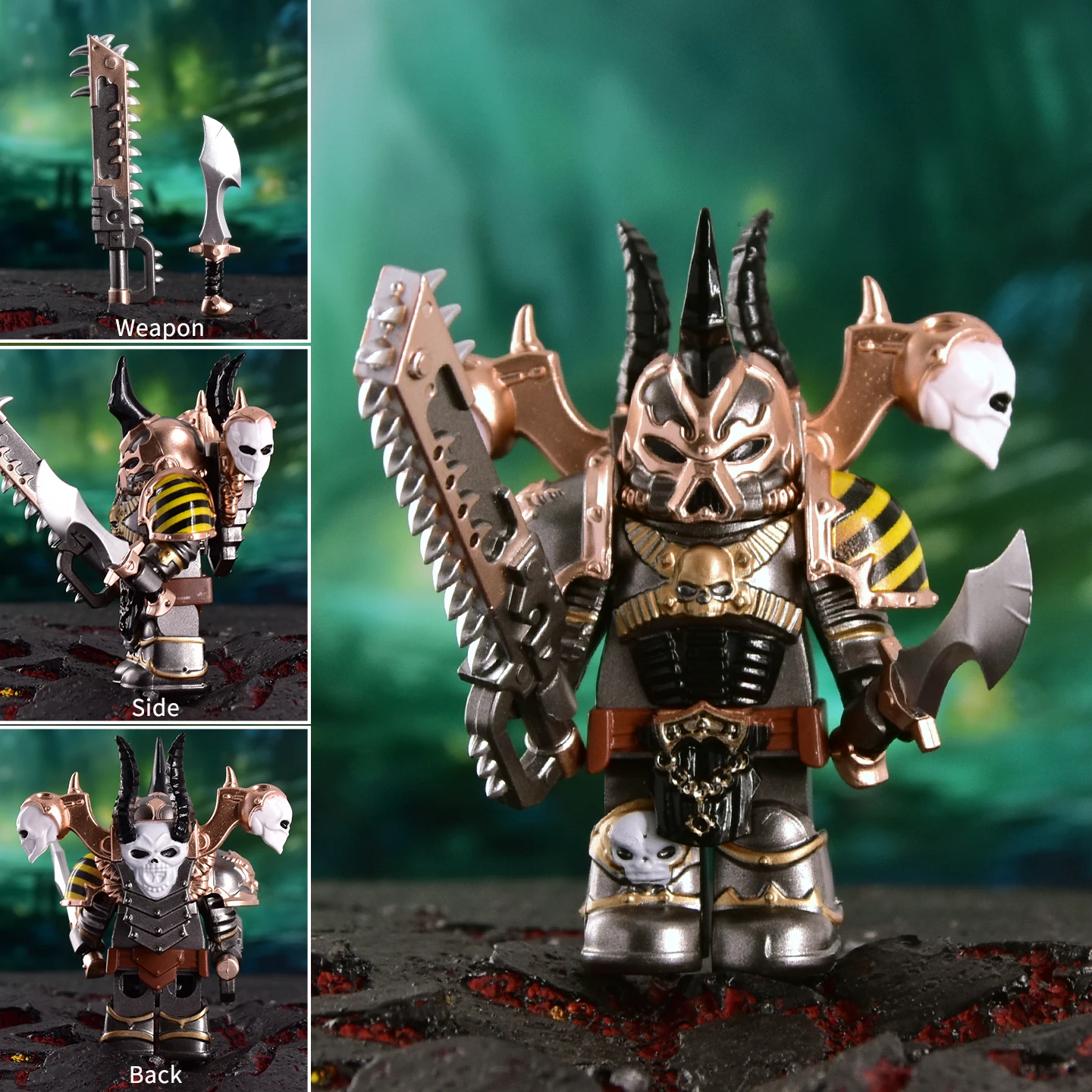 Black gold Armored Mini Warriors Demon-Themed Figures with Accessories, Kids’ Play Set