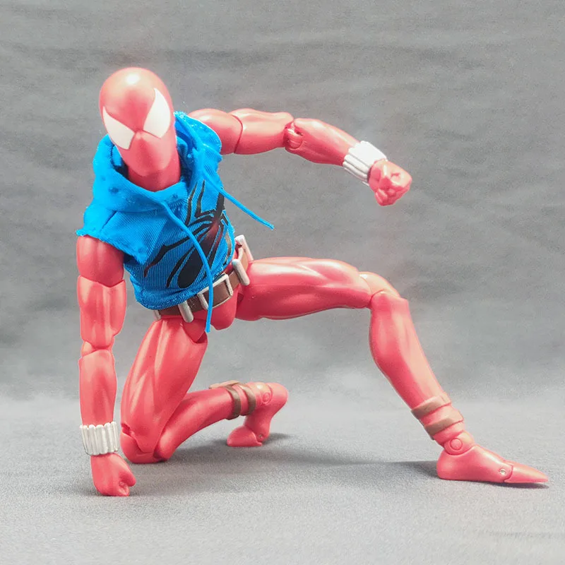 1/12 Scarlet Spider-Man Hooded Vest Pullover Blue Sleeveless Ripped Sweatshirt Top Clothes Model For 6″ Action Figure Mafex Body