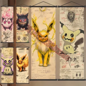 Printed Pokemon Poster Anime Wall Artwork Gengar Pictures Charizard Painting Canvas Pikachu Hanging Scrolls Home Room Decor