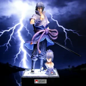 36cm Ninja Anime GK Uchiha Sasuke Rebirth 2.0 Two Headed Action Figure Light Up Base Collectible Model Statue Toy Ornament Gift