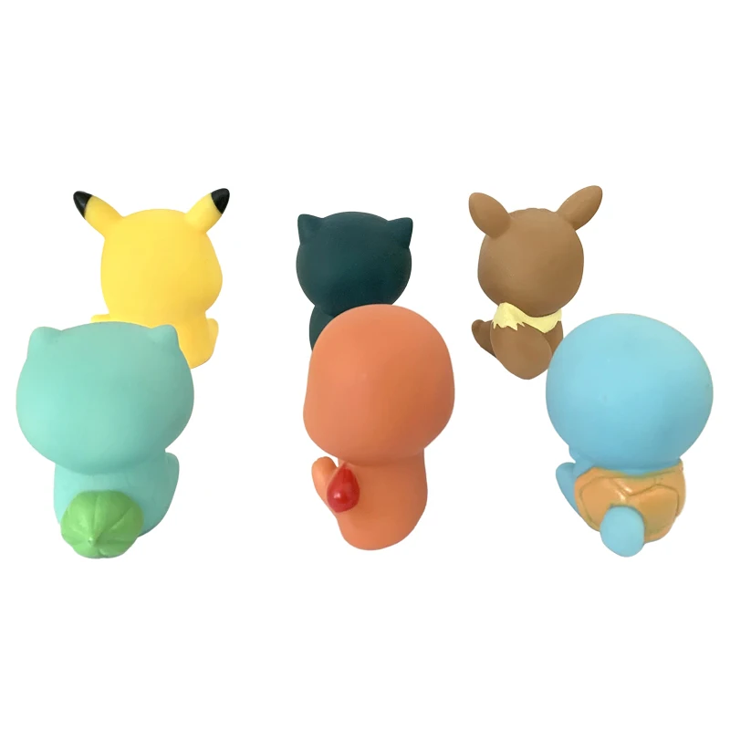 6pcs Pokemon Anime Action Figures Children Bathroom Play Water Bath Toys Cute Pikachu Eevee Squeeze Toy Birthday Gift Ornament