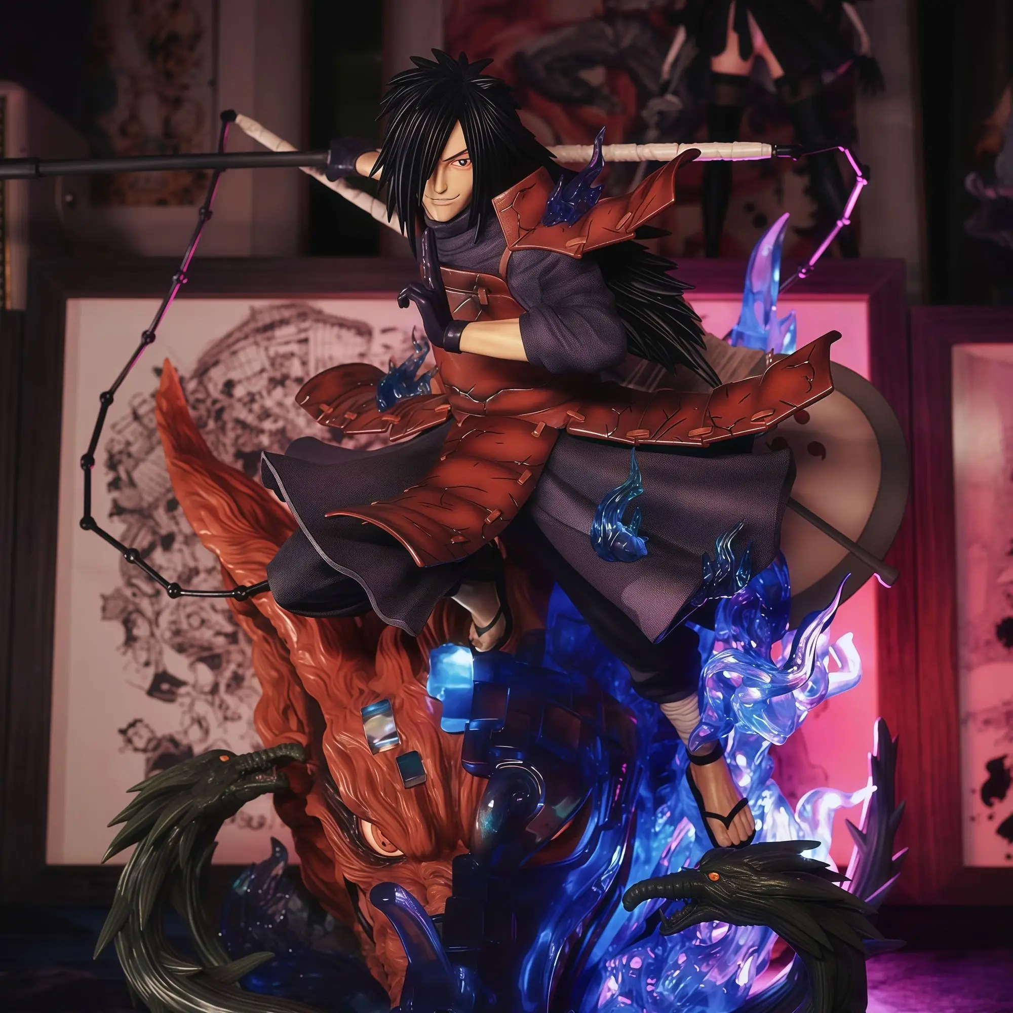 34cm New NARUTO Anime Figure Uchiha Madara Peripheral PVC Model Statue Desktop Decoration Ornaments Kids Birthday Gifts Toys