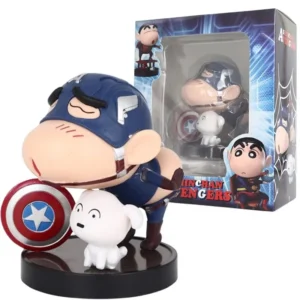 Crayon Shin-chan Cos Spiderman Captain America Action Figure Anime Shin Chan Figura Kawaii Doll Model Ornaments Toys Kids Gift