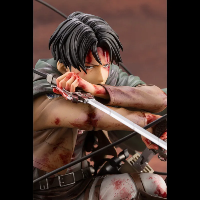 Kotobukiya Attack On Titan Levi Ackerman Anime Figure Battle Damaged Bloody Battle Kneeling Pose Collectible Statue Anime Model