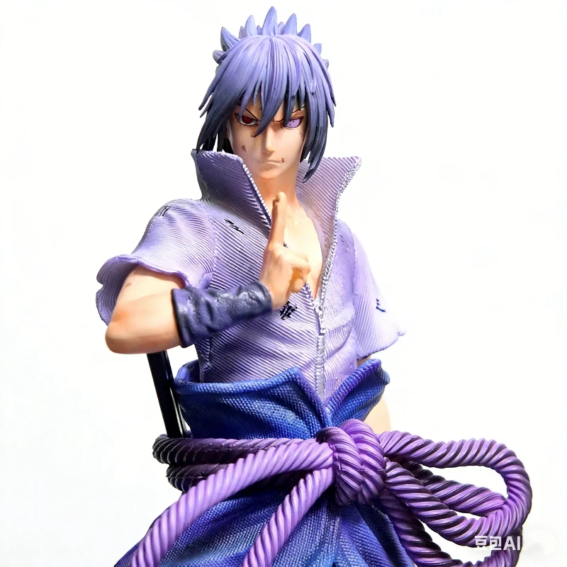 36cm Ninja Anime GK Uchiha Sasuke Rebirth 2.0 Two Headed Action Figure Light Up Base Collectible Model Statue Toy Ornament Gift