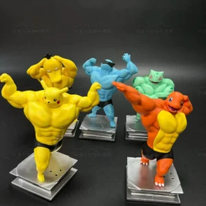 HotSale Muscle Pokemon Figure Set Gym Fitness Pikachu Squirtle with Weights PVC Anime Collectible Desk Shelf Decor Gift for Fans