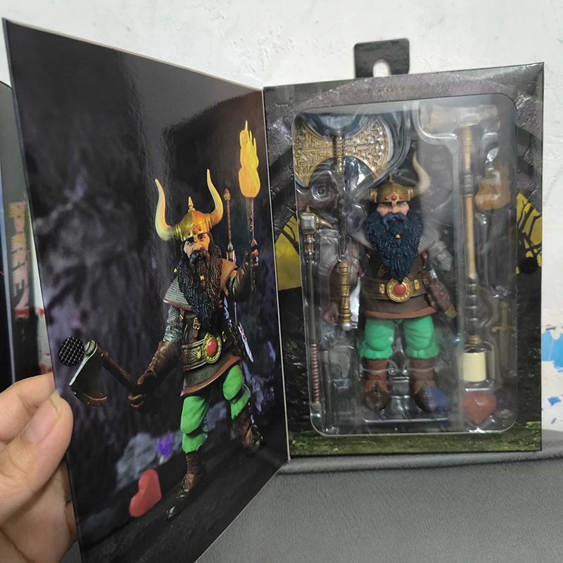 Original Neca Dragon And Dungeon Anime Figure Dwarf Warrior Elkhorn Action Figures Handheld Model Toy Collectible Birthday Gifts