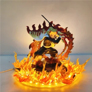Demon Slayer Rengoku Kyoujurou Anime Figures Fire Led Scene DIY PVC Action Figure Toys Kimetsu no Yaiba Figurine Kids Doll 14cm