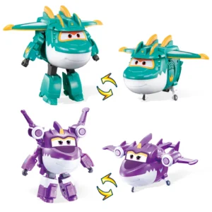 Super Wings 5-in-1 Tino & Sally Transformable Playset, 2-in-1 Airplane Rescue Bots Toy for Kids 3-6, Plane Figures for Toddlers