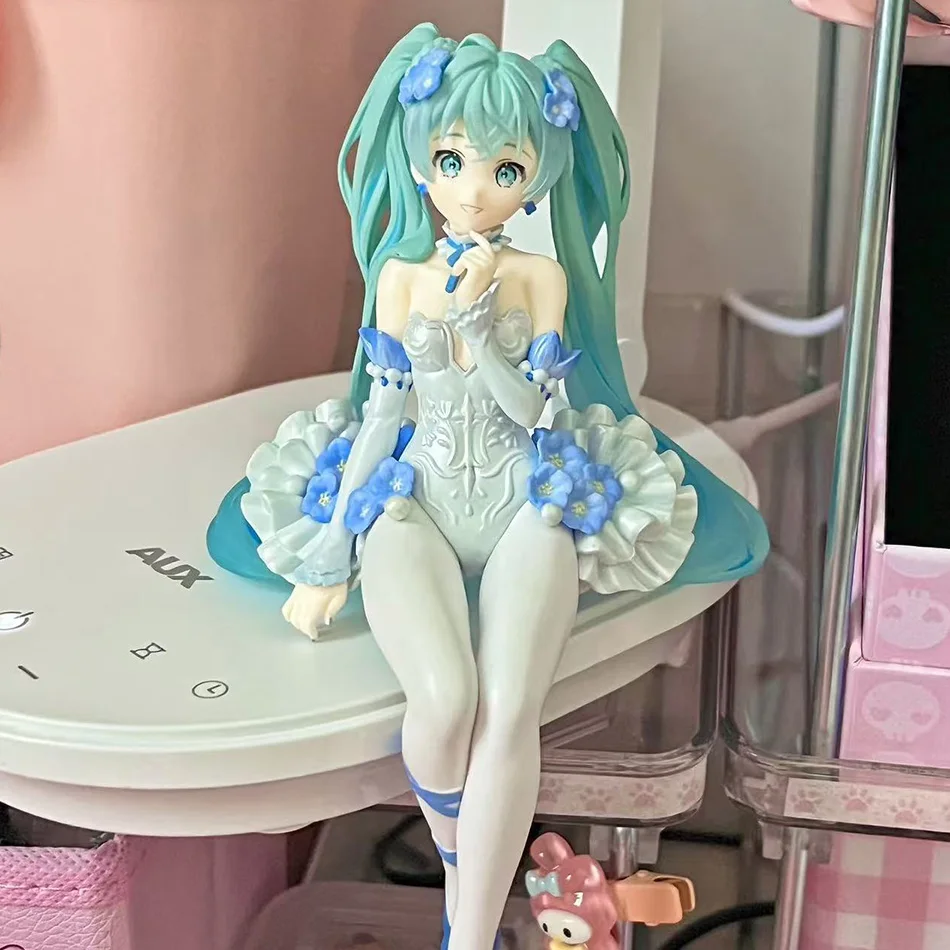New Hatsune Miku Anime figure Pink sakura sitting position PVC Action figure model toy decoration collect gifts