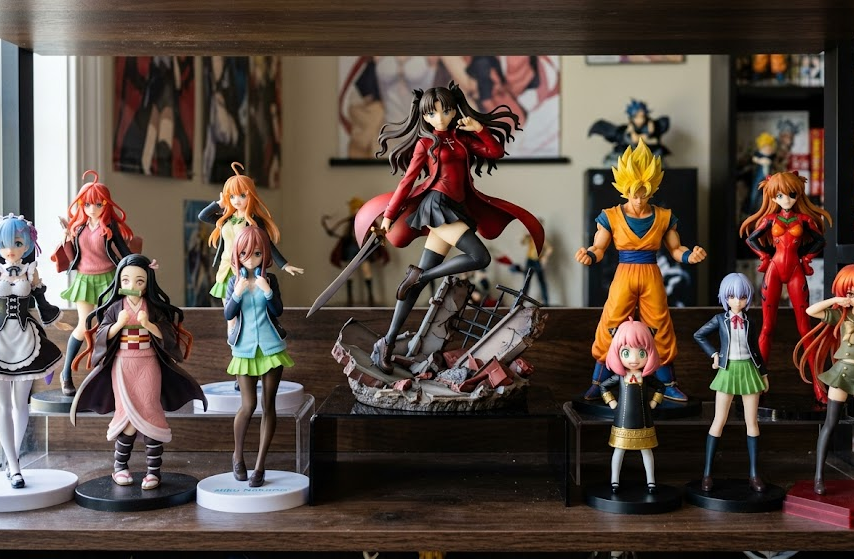 Scale figure centerpiece with prize figure lineup display