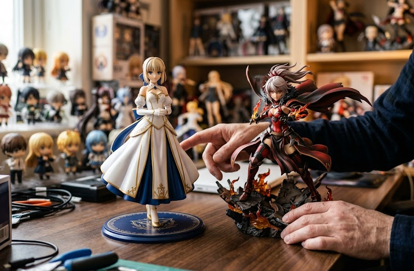 Collector comparing Good Smile Company and Kotobukiya anime figures