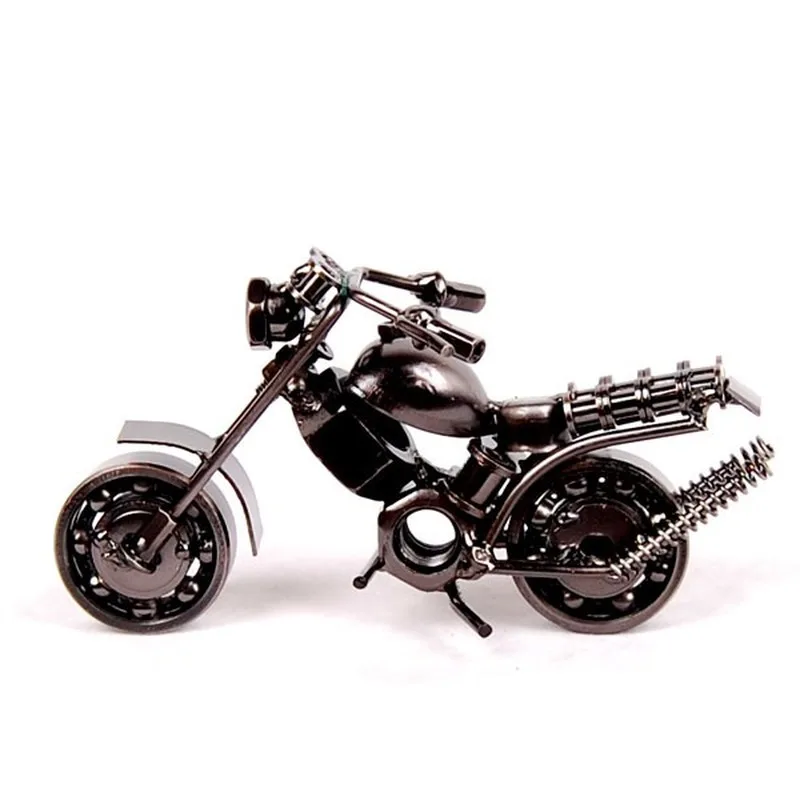 14cm Motorcycle Model Retro Motor Figurine Metal Decoration Handmade Iron Motorbike Prop Vintage Home Decor Kid Toy