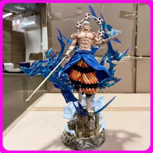38cm Anime One Piece Gk Thor Enel Double Head Carving Luminous Statue Box Collection Handmade Toy Gift